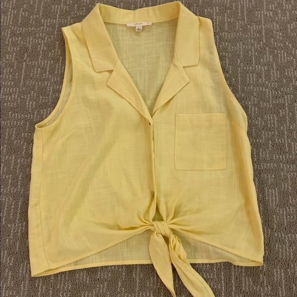 Bright Yellow Button Down Crop Top - Picture 1 of 3